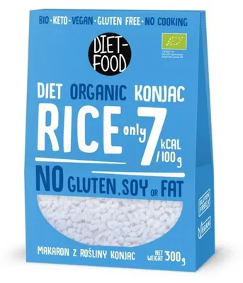 MAKARON (KONJAC) W KSZTAŁCIE RYŻU BEZGLUTENOWY BIO 385 g (300 g) - DIET-FOOD