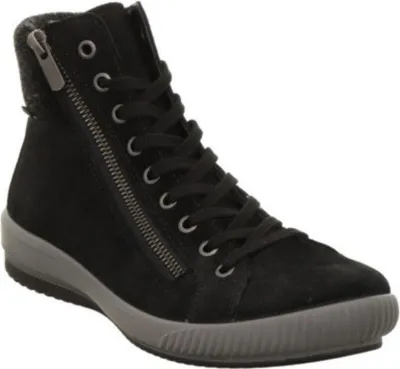 A single black high-top sneaker with a gray sole is shown against a white background.