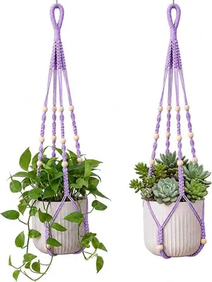 Produktbild von Set aus 2 Macramé-Pflanzenhängern, 90 cm - Boho-Pflanzenhalter aus Baumwolle für Innen- und Balkonbereich - Hängender Blumentopfhalter - Ästhetische Dekoration
