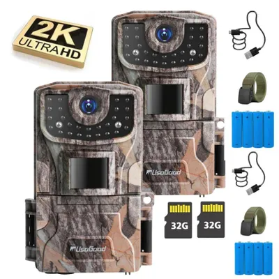 Produktbild von Usogood Wildkamera mit Bewegungsmelder Nachtsicht 2K 36MP Wildtierkamera mit 2,0-Zoll-Farbbildschirm 850nm IR LEDs 0,3s Jagdkamera IP66 Wasserdicht 2P