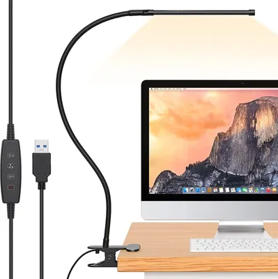 Produktbild von LED Schreibtischlampe Flexibel 3 Farbmodi und 10 Helligkeitsstufen USB Clip-On Leselampen für Homeoffice (40 cm Höhe)