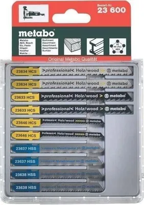 Image de Lames Scie Sauteuse METABO, Lot de 10, Bois Métal Plastique, HCS/HSS Bimétal, 17 x 12 x 1,1 cm