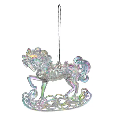 Image de Clayre & Eef Pendentif de Noël Cheval à bascule 10 cm Plastique argenté