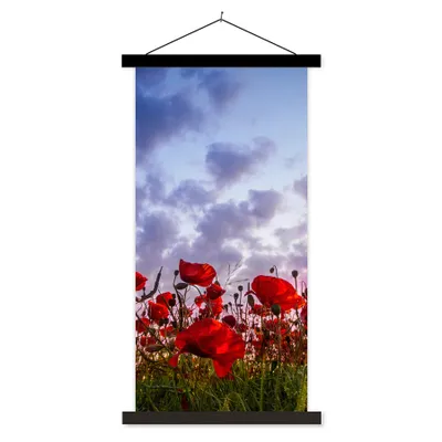 Produktbild von MuchoWow® Textilposter Mohnblumen - Sonnenuntergang - Frühling 40x80 cm mit schwarzem Rahmen - Wandemalerei
