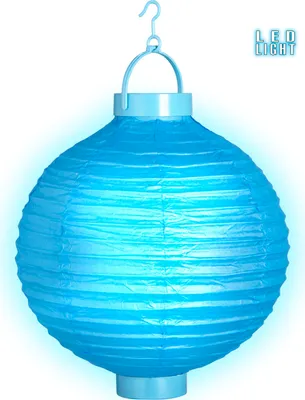 Produktbild von 6er Pack  "HELLBLAUER LIGHT-UP LAMPION MIT 2WEISSEN LED LICHTERN" 30 cm