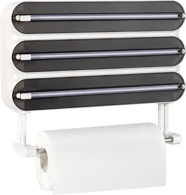 Produktbild von Wandrollenhalter, 4-in-1, mit Folienschneider, für Küchenrolle und Frischhaltefolie, für Küche, schwarz