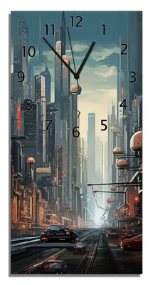 Produktbild von Wallario Design Wanduhr bedruckt, Größe 30 x 60 cm, Motiv: Technologie-Metropole