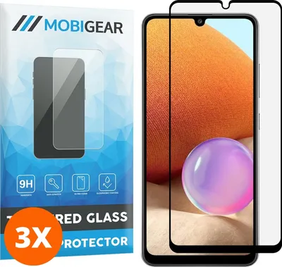 Produktbild von Mobigear Premium 9.98 Samsung Galaxy A32 4G Panzerglas Gehärtetes Glas Displayschutz - Hüllenfreundlich - Schwarz (3er Pack)