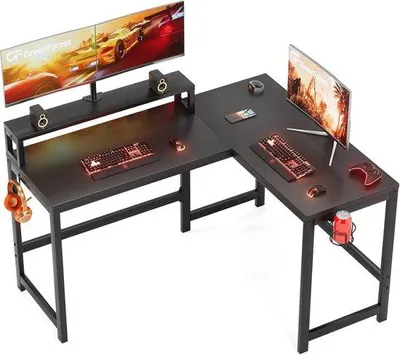 Immagine prodotto di Postazione computer a L con portabicchieri e portaauricolari, 128 cm