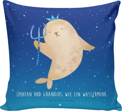 Produktbild von Mr. & Mrs. Panda kissen für sofa Sternzeichen Wassermann - Sternenhimmel Blau - Geschenk, Polsterkissen, bedruckt, Meermann, 40x40, Astrologie, Deko, Geburtstag Februar