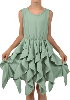 Produktbild von Mädchen Kleid mit breiten Trägern und Volants am Rock Grün 104