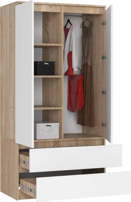 Obrázek produktu pro Skříň S90, 90 cm, šatní skříň se 2 dveřmi a 2 zásuvkami, výška 180 cm, CLP