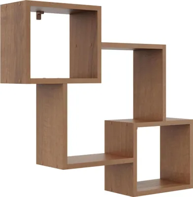 Produktbild von Modernes Hängeregal Wandregal Nussbaumton – Skandinavischer Stil, Bücherregal für Wohnzimmer, Büro, Kinderzimmer, geometrisches Design 78,3 cm