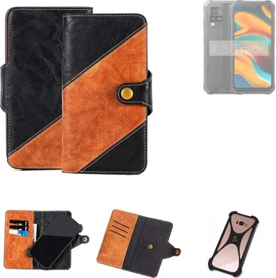 Produktbild von K-S-Trade Handyhülle Schutzhülle Bookstyle Case Wallet-Case kompatibel mit Blackview BV4800 Handy Cover Bumper Klapphülle schwarz hellbraun 1x