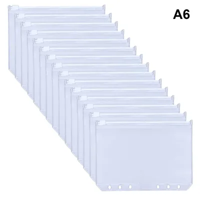Produktbild von A6 Binder Taschen 15 Stück Durchsichtige PVC 6-Loch Bindertaschen Reißverschluss Ordner Wasserdicht Geld Budget UmschlägeA6