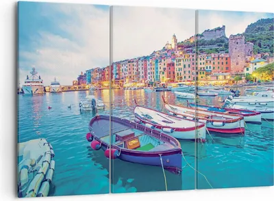 Produktbild von Bild auf Leinwand - Leinwandbild - 3 Teile - Porto Boote die Farben - 105x70cm - Wand Bild - Wanddeko - Wandbilder - Leinwanddruck - Bilder - Wanddekoration - Leinwand bilder - CE105x70-4395