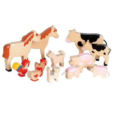 Image de Goki Set d'animaux de la ferme en bois, 12pcs.