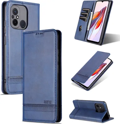 Produktbild von Leder Hülle für Xiaomi Redmi 12C / Poco C55, Klapphüllen Brieftasche Magnetverschluss Ständer Schutzhülle Blau
