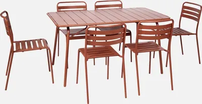 Produktbild von sweeek - Klappbarer Gartentisch aus Stahl mit 6 Stühlen - Terrakotta