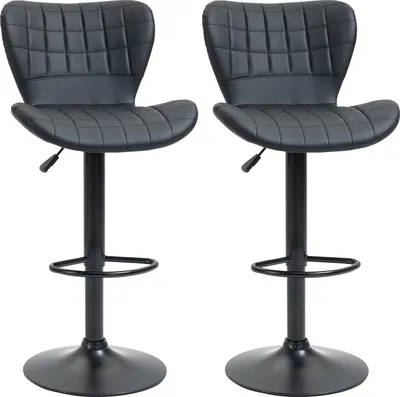 Produktbild von Barhocker 2Er-Set Barstuhl, Tresenhocker, Bistrohocker, Küchenhocker, Drehstuhl, Rückenlehne, PolyurethanBezug, Schwarz