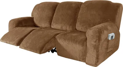 Image de 8 PCS Stretch Recliner Housse de canapé Protection de meuble pour 3 coussins de canapé, Marron clair