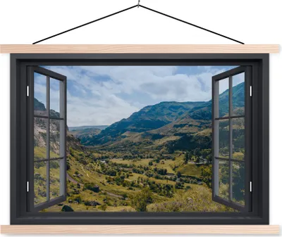 Produktbild von MuchoWow® Textilposter Aussicht - Berg - Natur 60x40 cm mit holzfarbenen Rahmen - Bilder