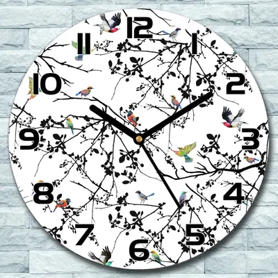 Produktbild von Wanduhr aus Glas Rund fi 30 Vögel auf Ästen Quarz Deko Wohnzimmer Büro