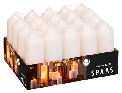 Zdjęcie produktu dla SPAAS, zestaw 20 sztuk świec stumpowych, średnica 40/110 mm, czas palenia ok. 13 godzin, bez zapachu, kolor: kość słoniowa