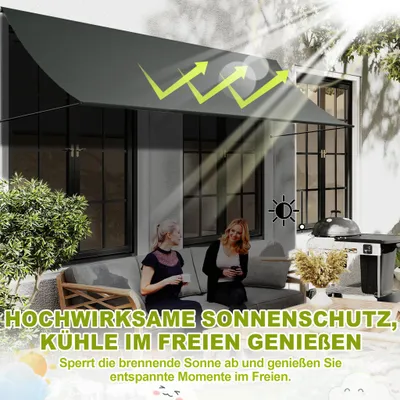 Produktbild von LZQ Markise, Fallarmmarkise einziehbar, 350 x 145 cm, UV-Schutz & wetterfest, Sonnenschutz für Balkon Terrasse Fenster, inkl. Montagematerial, Anthrazit