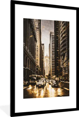 Produktbild von MuchoWow® MuchoWow® Gerahmtes Poster Auto - Gold - Straßen 60x90 cm - Poster mit zchwarzem Bilderrahmen - Dekoration - Wandposter Wohnzimmer - Hochwertig
