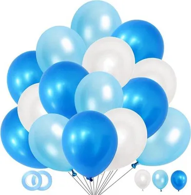 Image de 60 ballons en latex blancs et bleus pour les fêtes