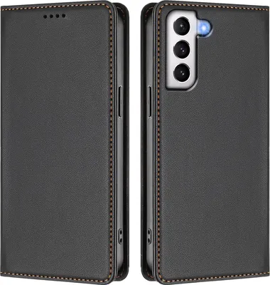 Produktbild von Handyhülle für Samsung Galaxy S21 5G, Kunstleder Klapphülle Stoßfeste Magnetische Hülle mit Ständer Schwarz