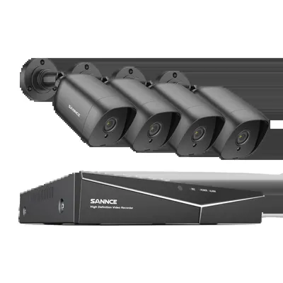 Image de 1080P 4 canaux DVR système CCTV, caméras extérieures résistantes aux intempéries, surveillance mobile à distance, 649 "x236" x236"/ 165 x 60 x 60mm