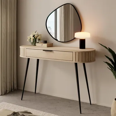 Produktbild von Schminktisch LOVI 120 cm Eiche Cremona Konsole Riffelfront Schublade Flur