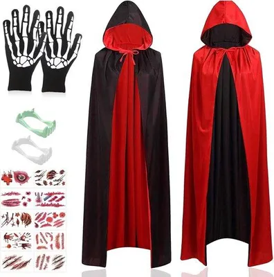 Productafbeelding van Halloween Vampier Cape voor Volwassenen en Kinderen, Zwart en Rood, Perfect voor Kostuums en Feesten