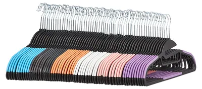 Produktbild von A. Basics Platzsparende, rutschfeste Kunststoffbügel mit 10 Clips, 60er-Pack, Me