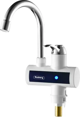 A white instant water heater faucet with a silver spout, shown against a white background.