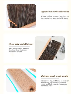 Imagen del producto de Cepillo de cerdas suaves para polvo de madera y escoba de mano, con mango de madera largo, juego de 2 piezas, para uso doméstico