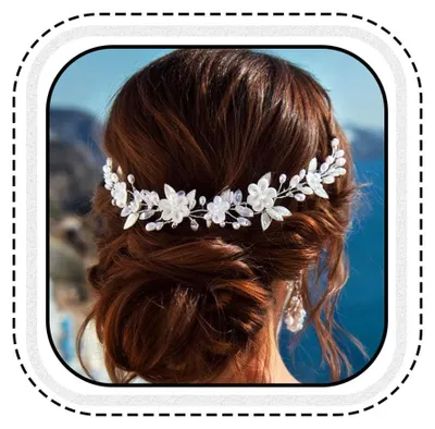 Produktbild von Vakkery Blumen-Hochzeits-Haarschmuck, silberfarben, Kristalle, Kopfschmuck, Perl