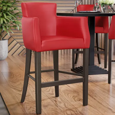 Produktbild von 2er-Set VIOLA | Gastro Barhocker | Leder | Holz | Rot | mit Lehne | Gastro Barhocker, Hotel Barhocker, Restaurant Barhocker