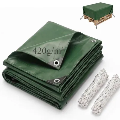 Produktbild von Abdeckplane 4x4m Wasserdicht mit Ösen 420g/m² PVC Grün