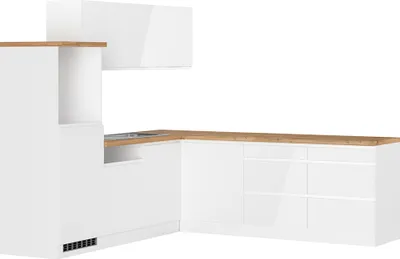 Produktbild von Winkelküche 240/240 cm in Hochglanz weiß, Arbeitsplatte Eiche MARSEILLE-03