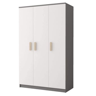 Kleiderschrank Drehtürenschrank Kinderkleiderschrank Schrank 120cm Grau/Weiß mit sonoma Griffe - JONAS 19
