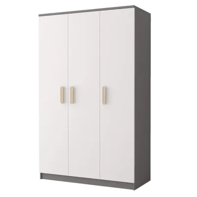 Produktbild von Kleiderschrank Drehtürenschrank Kinderkleiderschrank Schrank 120cm Grau/Weiß mit sonoma Griffe - JONAS 19