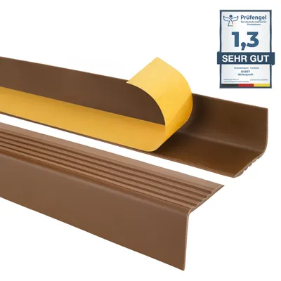 Produktbild von QUEST Treppenkantenprofil Selbstklebend 42x50mm, 2m PVC Kunststoff, Antirutsch-Profil, Treppenleiste RGP, bronze