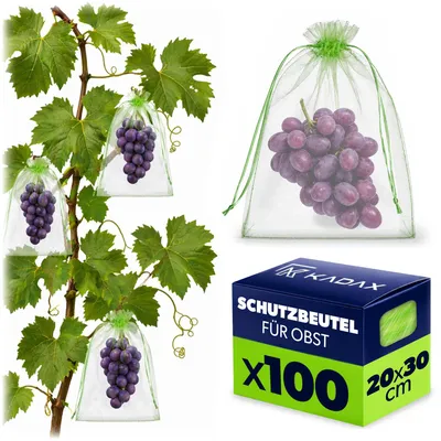 Produktbild von KADAX Traubenschutzbeutel 20x30 cm, 100 Stück, Obstsäckchen mit Kordelzug, effektiver Schutz für Weintrauben vor Insekten, Vögeln und Schädlingen im Garten