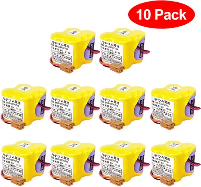 A collection of yellow batteries arranged in rows on a white background.