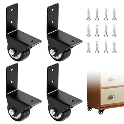 Produktbild von 4er-Set 37 mm seitliche Möbelrollen, L-Bockrollen, Schwerlastrollen mit einer Tragfähigkeit von 30 kg, Möbelgleiter mit 12 Schrauben für Tische, Krippen, Möbel und Blumenständer (Schwarz)