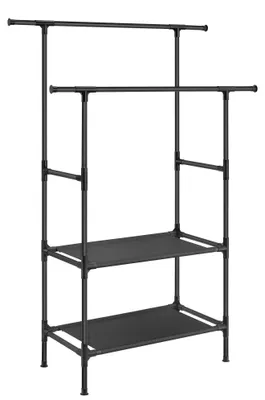 Produktbild von Kleiderständer - Freistehende Garderobe - 2 Kleiderstangen - 2 Ablagen - Tragkraft 70 kg - Schwarz