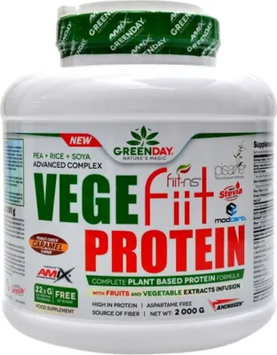 Imagen del producto de AMIX | Greenday VEGEfiit: Proteína vegetal en polvo, sabor chocolate con cacahuetes y caramelo